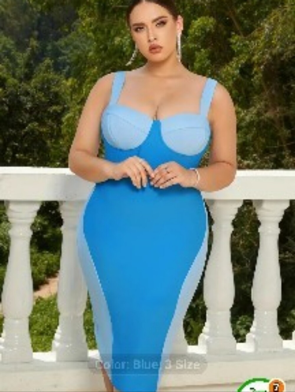 Blue Bodycon Midi Dress with Contrast Panels